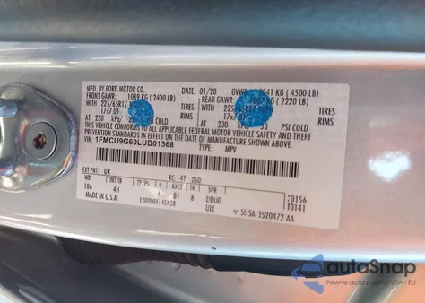 2020 Ford Escape Se from USA, damaged, VIN 1FMCU9G60LUB01368